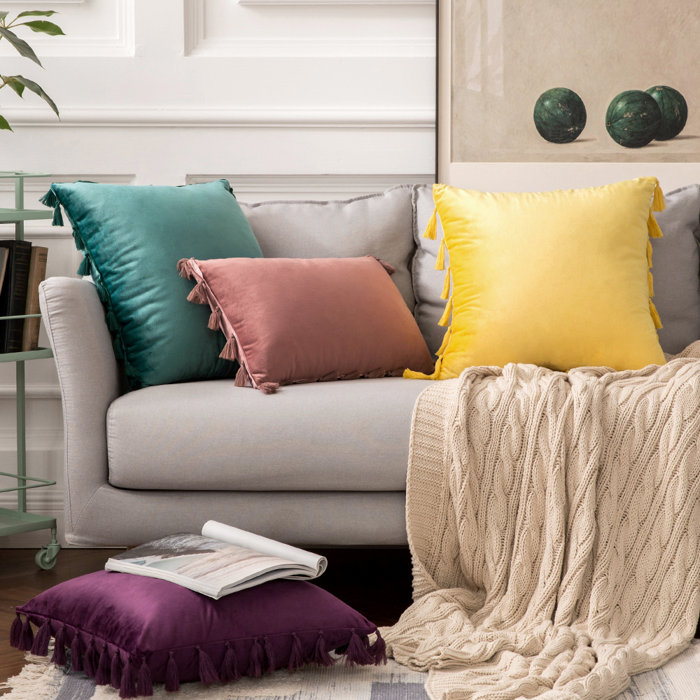 WARISI Tassels Velvet Throw Pillow & Reviews Wayfair